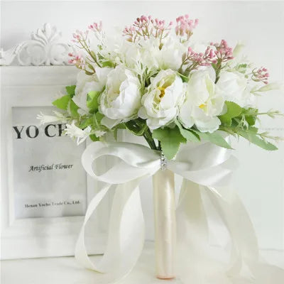 Bouquet Artificial Flowers Bridal Bridesmaids White Peony  