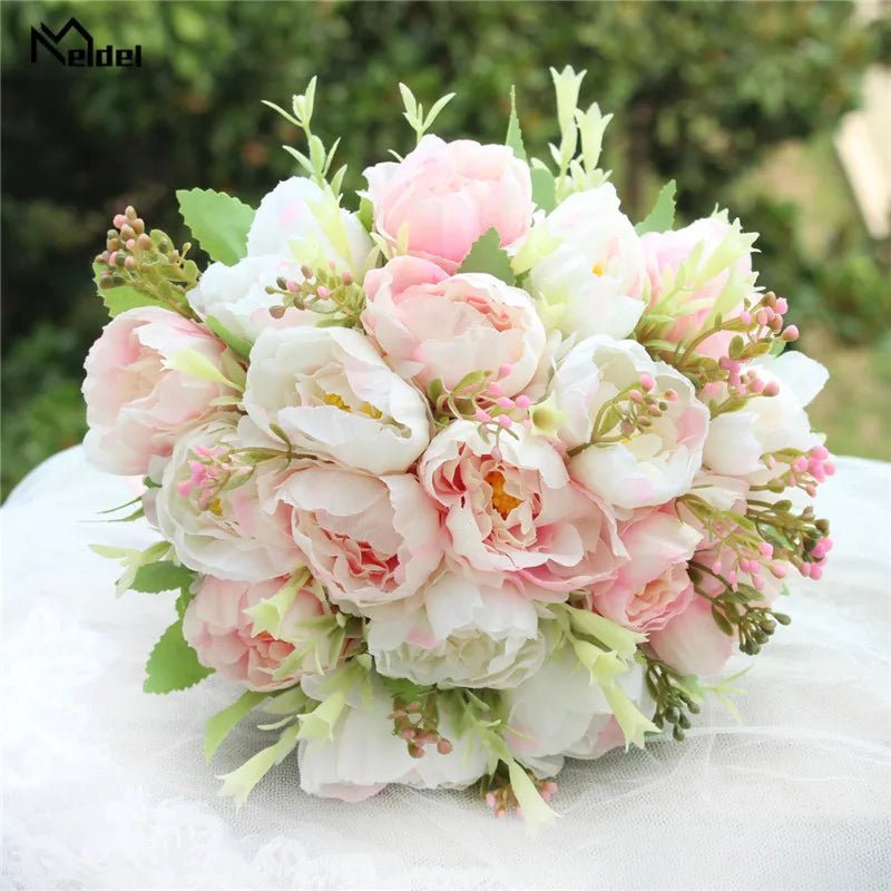 Bouquet Artificial Flowers Bridal Bridesmaids White Peony  