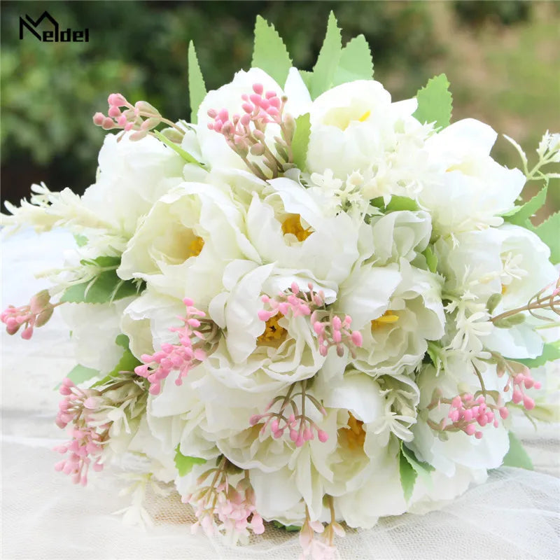 Bouquet Artificial Flowers Bridal Bridesmaids White Peony  