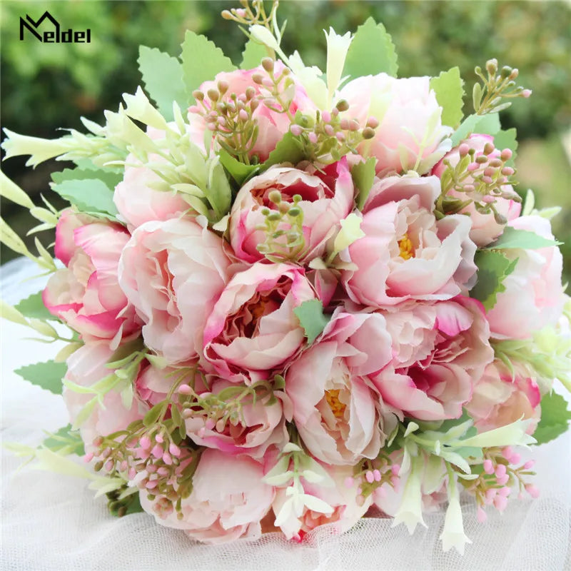 Bouquet Artificial Flowers Bridal Bridesmaids White Peony  