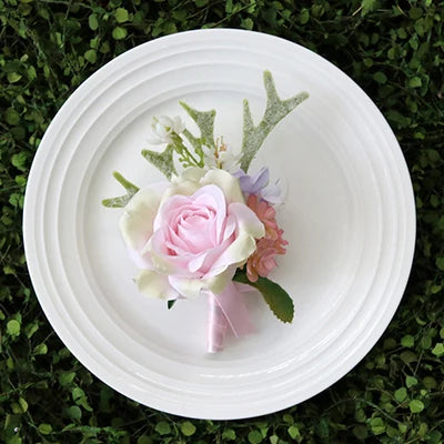 Boutonniere & Corsages Pink Roses Silk Flowers  