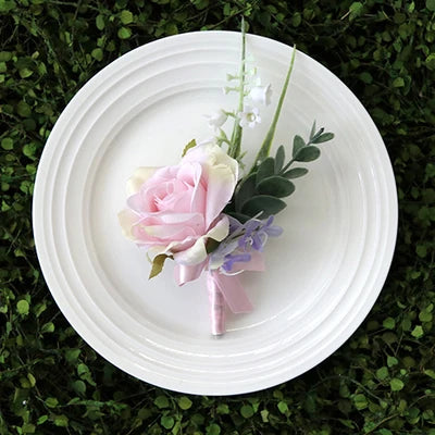 Boutonniere & Corsages Pink Roses Silk Flowers  