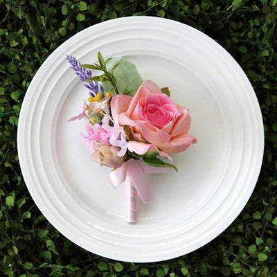 Boutonniere & Corsages Pink Roses Silk Flowers  