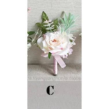 Boutonniere & Corsages Pink Roses Silk Flowers  