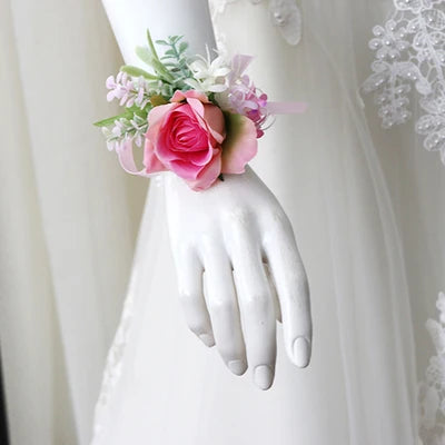 Boutonniere & Corsages Pink Roses Silk Flowers  