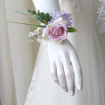 Boutonniere & Corsages Pink Roses Silk Flowers  