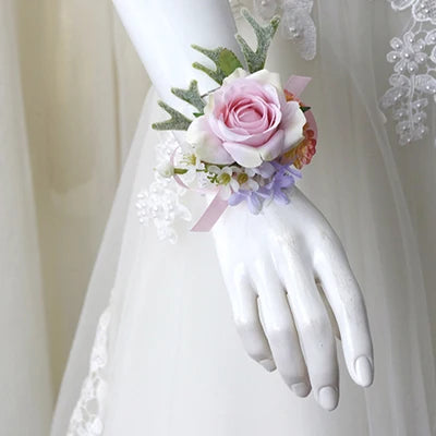 Boutonniere & Corsages Pink Roses Silk Flowers  