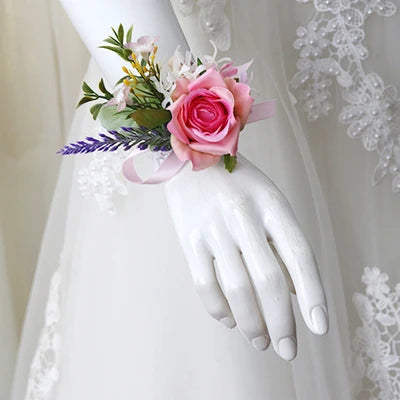 Boutonniere & Corsages Pink Roses Silk Flowers  