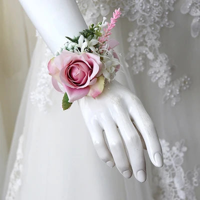 Boutonniere & Corsages Pink Roses Silk Flowers  