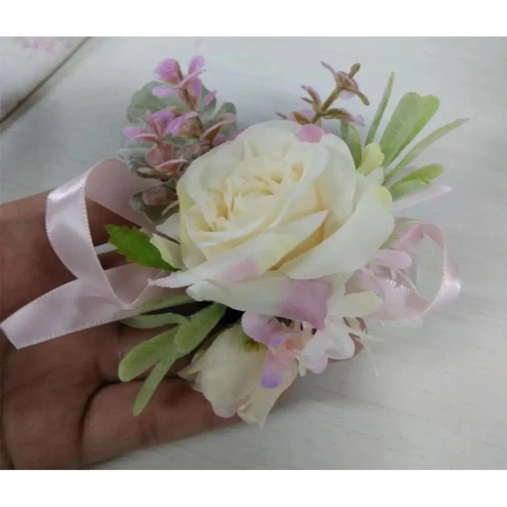 Boutonniere & Corsages Pink Roses Silk Flowers  