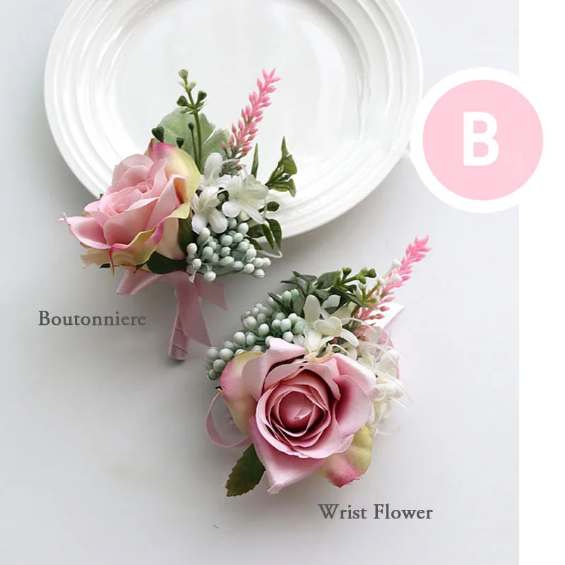 Boutonniere & Corsages Pink Roses Silk Flowers  