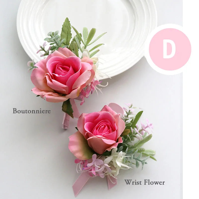 Boutonniere & Corsages Pink Roses Silk Flowers  