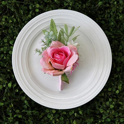 Boutonniere & Corsages Pink Roses Silk Flowers  