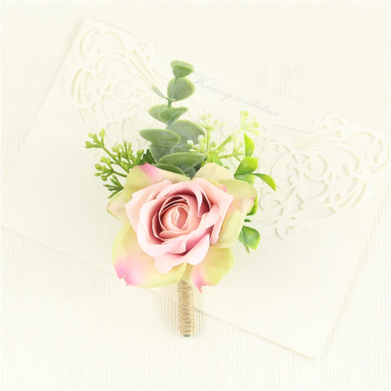 Boutonniere & Corsages Pink Roses Silk Flowers  