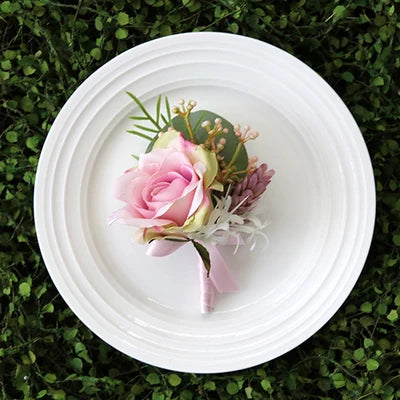 Boutonniere & Corsages Pink Roses Silk Flowers  