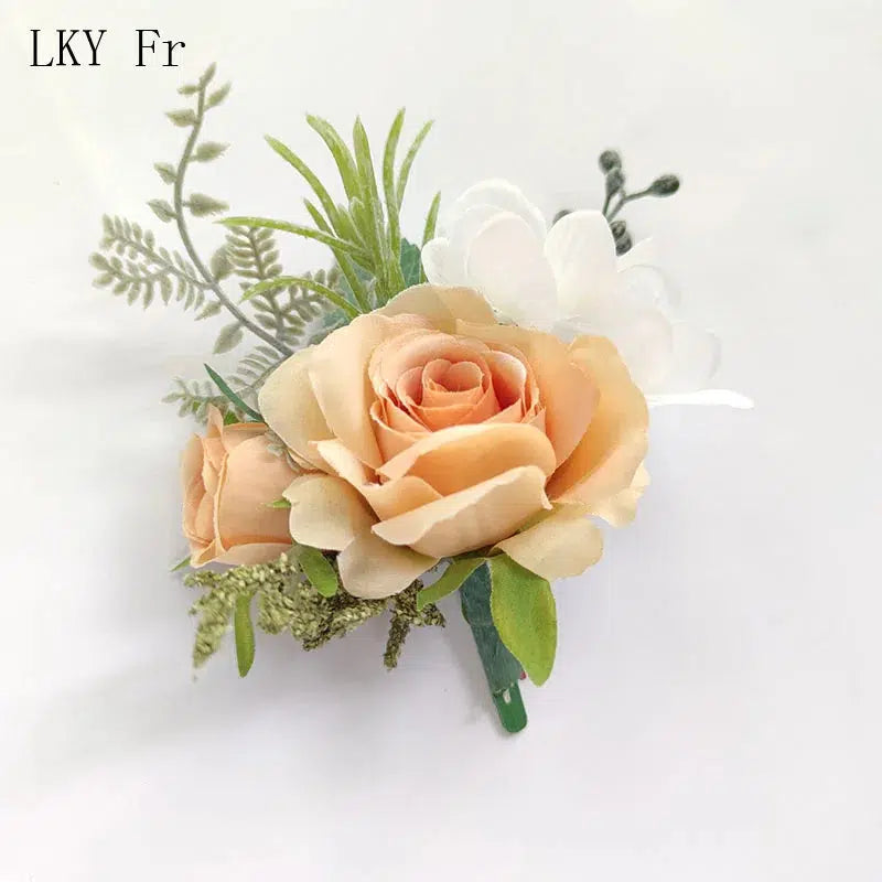 Boutonnieres Flowers Artificial Red Roses Silk Ivory Corsage Buttonhole  