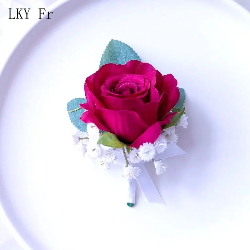 Boutonnieres Flowers Artificial Red Roses Silk Ivory Corsage Buttonhole  