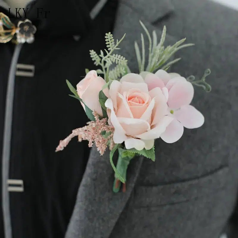 Boutonnieres Flowers Artificial Red Roses Silk Ivory Corsage Buttonhole  