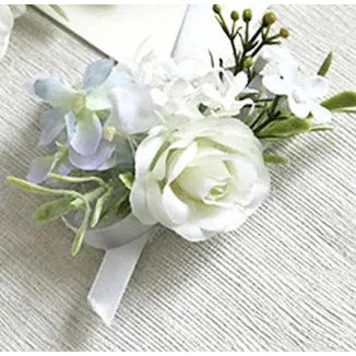 Boutonnieres Men Ribbon White Roses Blue Orchid & Corsages  