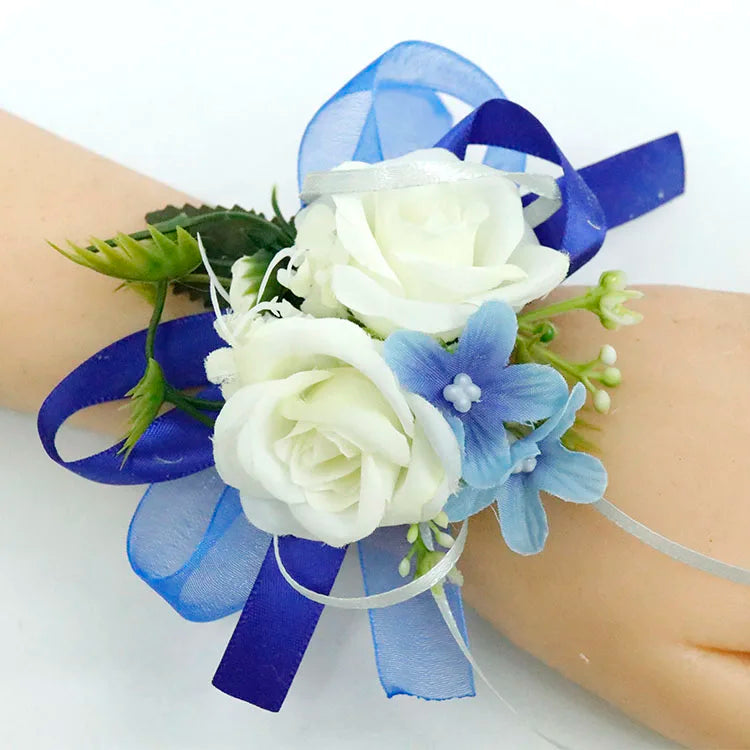 Boutonnieres Men Ribbon White Roses Blue Orchid & Corsages  