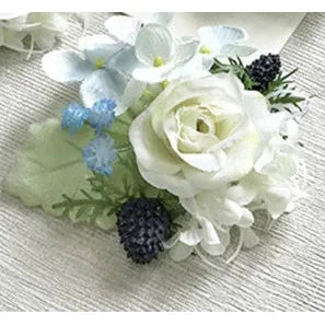 Boutonnieres Men Ribbon White Roses Blue Orchid & Corsages  