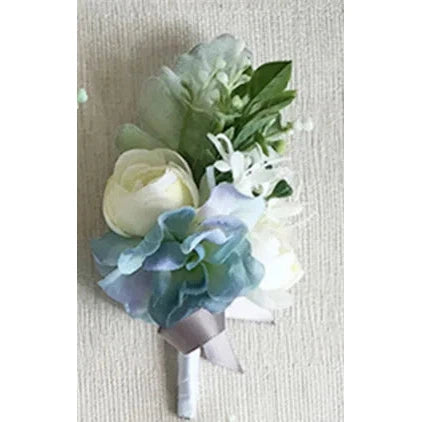 Boutonnieres Men Ribbon White Roses Blue Orchid & Corsages  