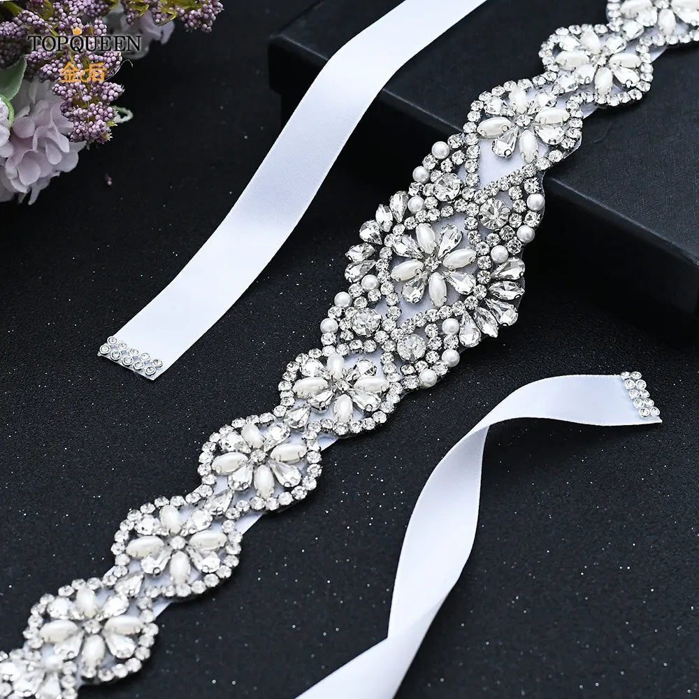 Bridal Belts Silver Rhinestone Pearl Crystal Sparkly Formal Dress Diamond Sash Wedding Belt