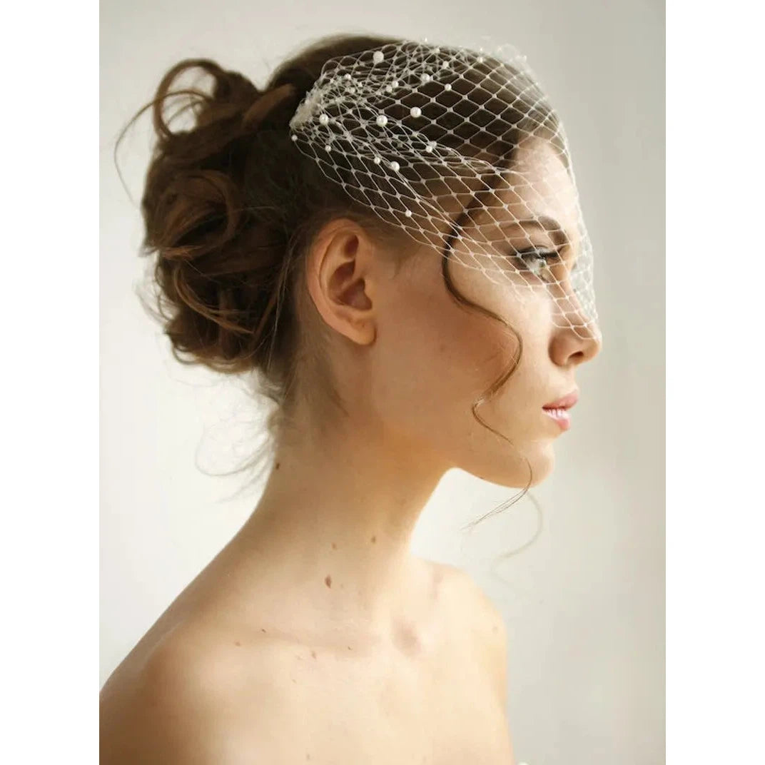 Bridal Birdcage Veil and Bride Beaded Birdcage Veil, Blusher Veil  