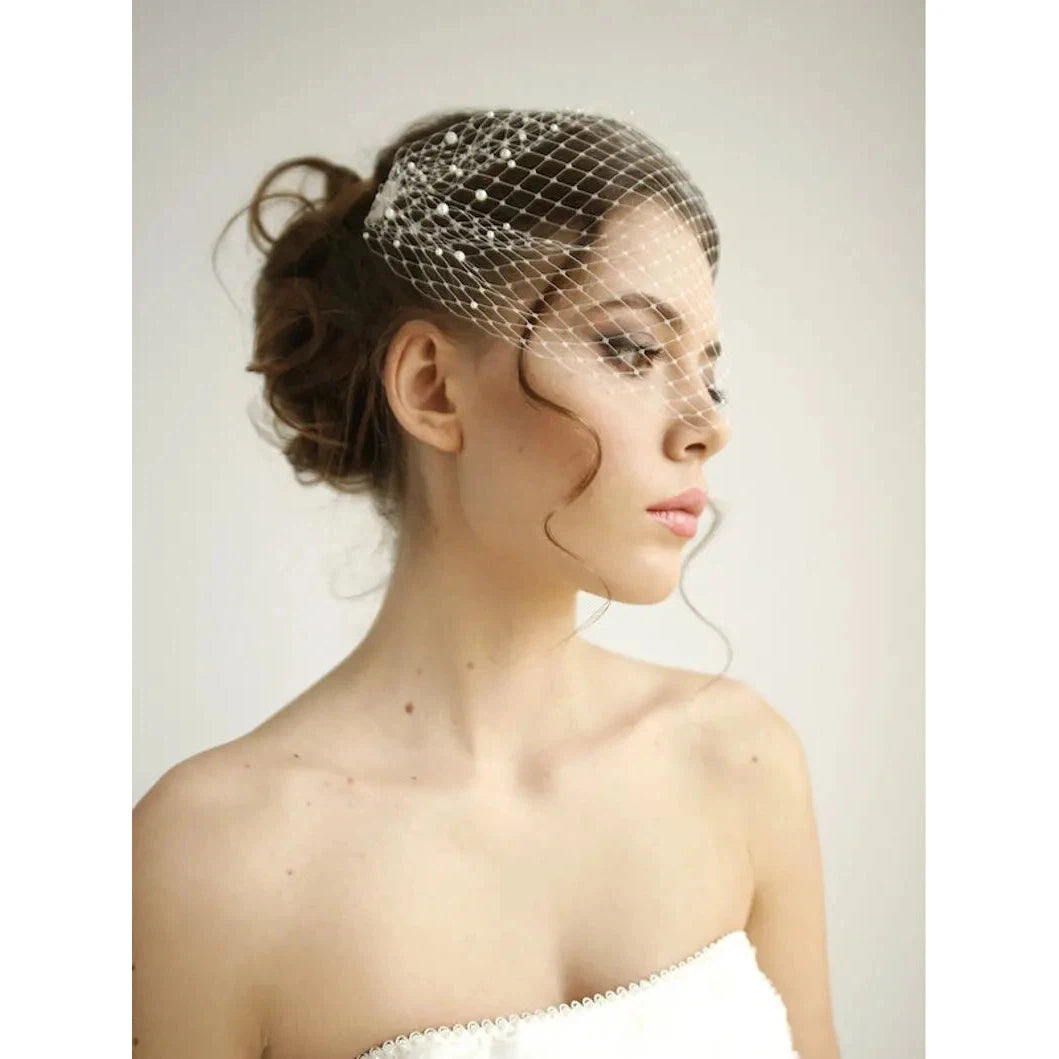 Bridal Birdcage Veil and Bride Beaded Birdcage Veil, Blusher Veil  