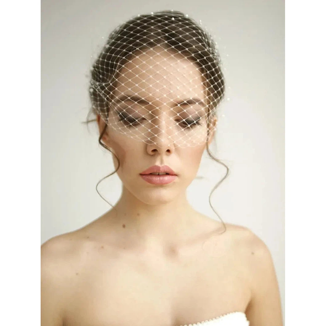 Bridal Birdcage Veil and Bride Beaded Birdcage Veil, Blusher Veil  