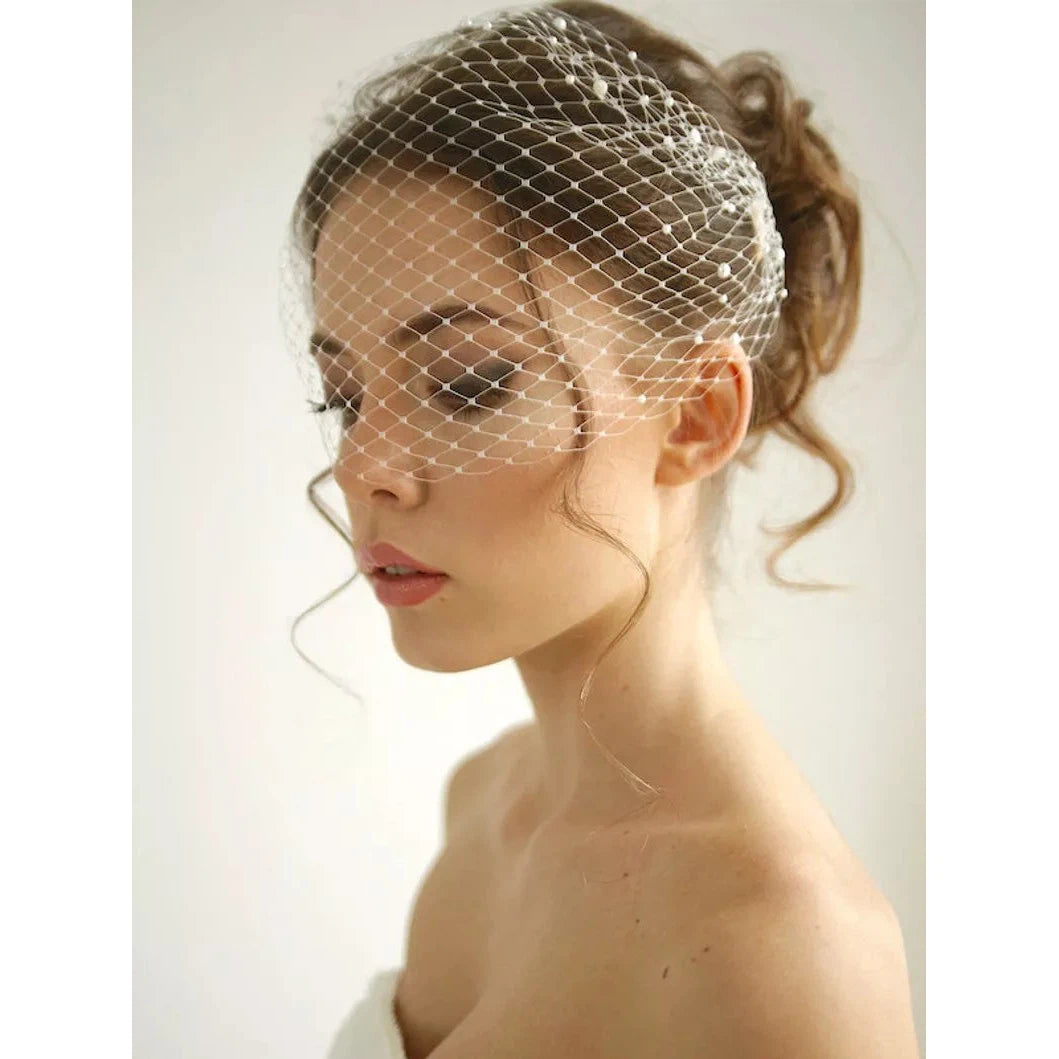 Bridal Birdcage Veil and Bride Beaded Birdcage Veil, Blusher Veil  