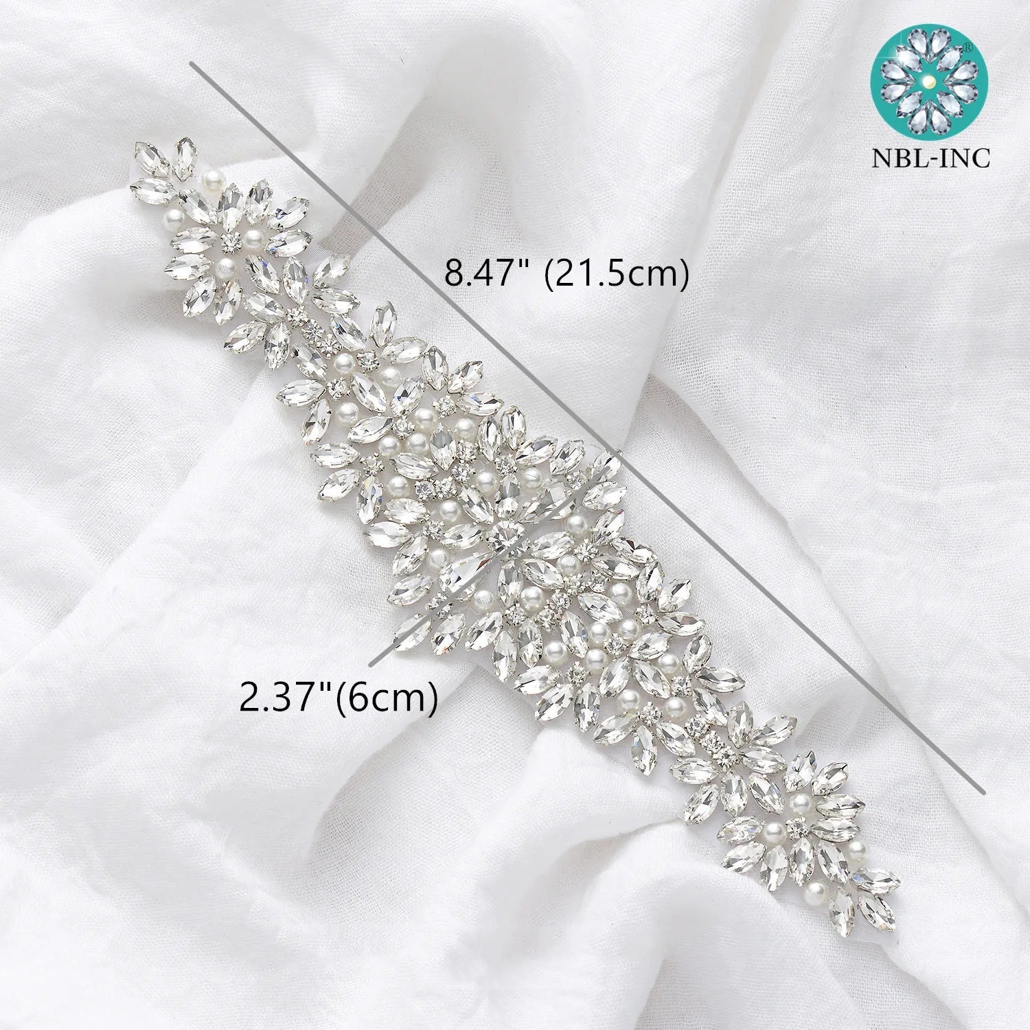 Bridal Silver crystal rhinestone pearl applique belt wedding sash accessories  