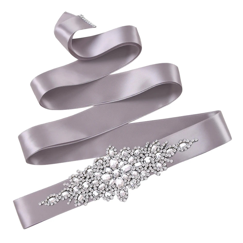 Bridal Wedding Belts Luxury Silver Rhinestone Sequin Belt  