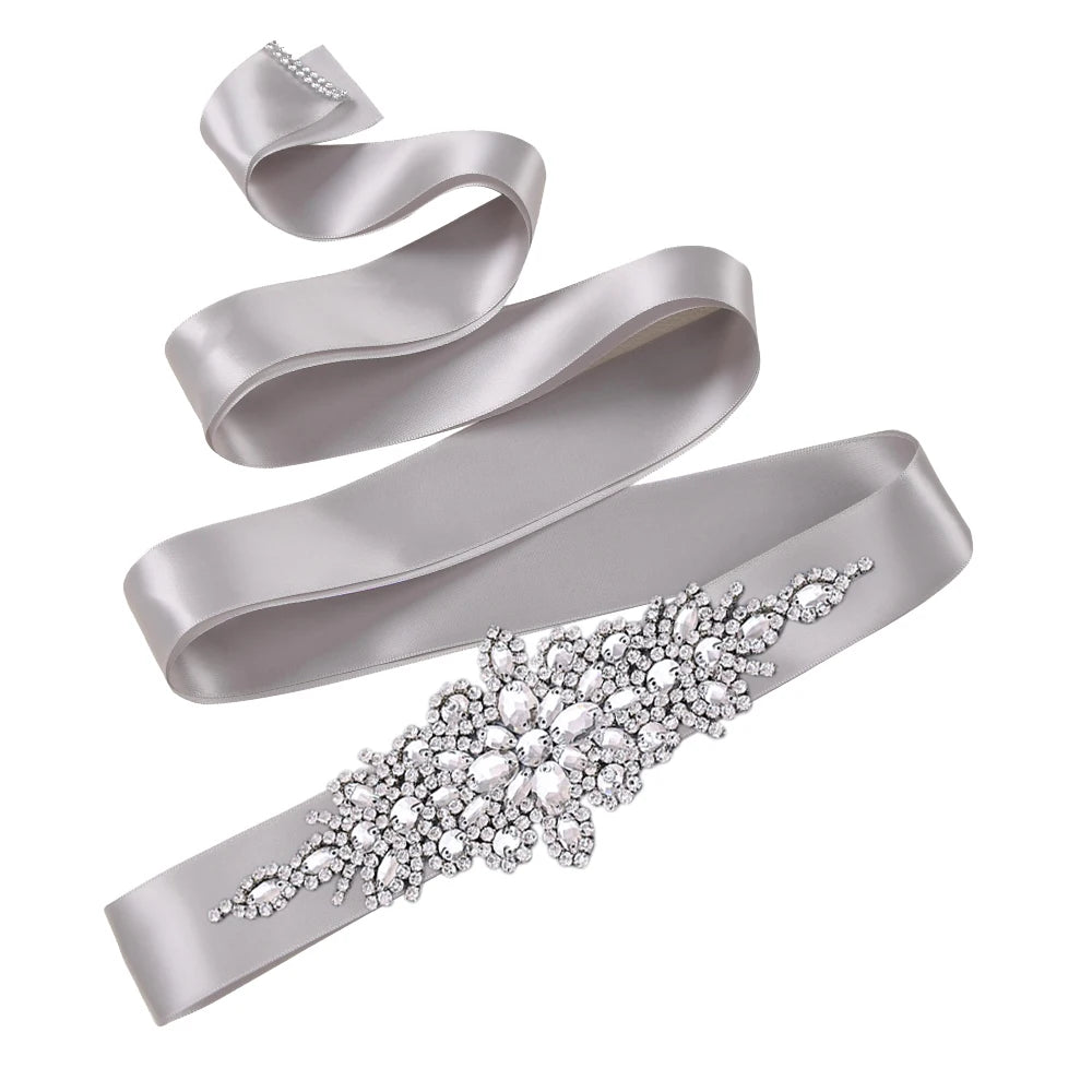 Bridal Wedding Belts Luxury Silver Rhinestone Sequin Belt  