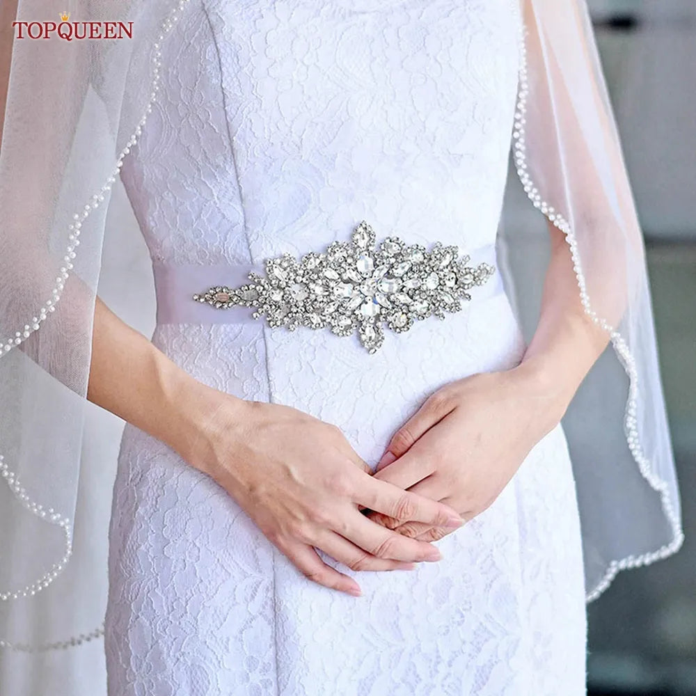 Bridal Wedding Belts Luxury Silver Rhinestone Sequin Belt  