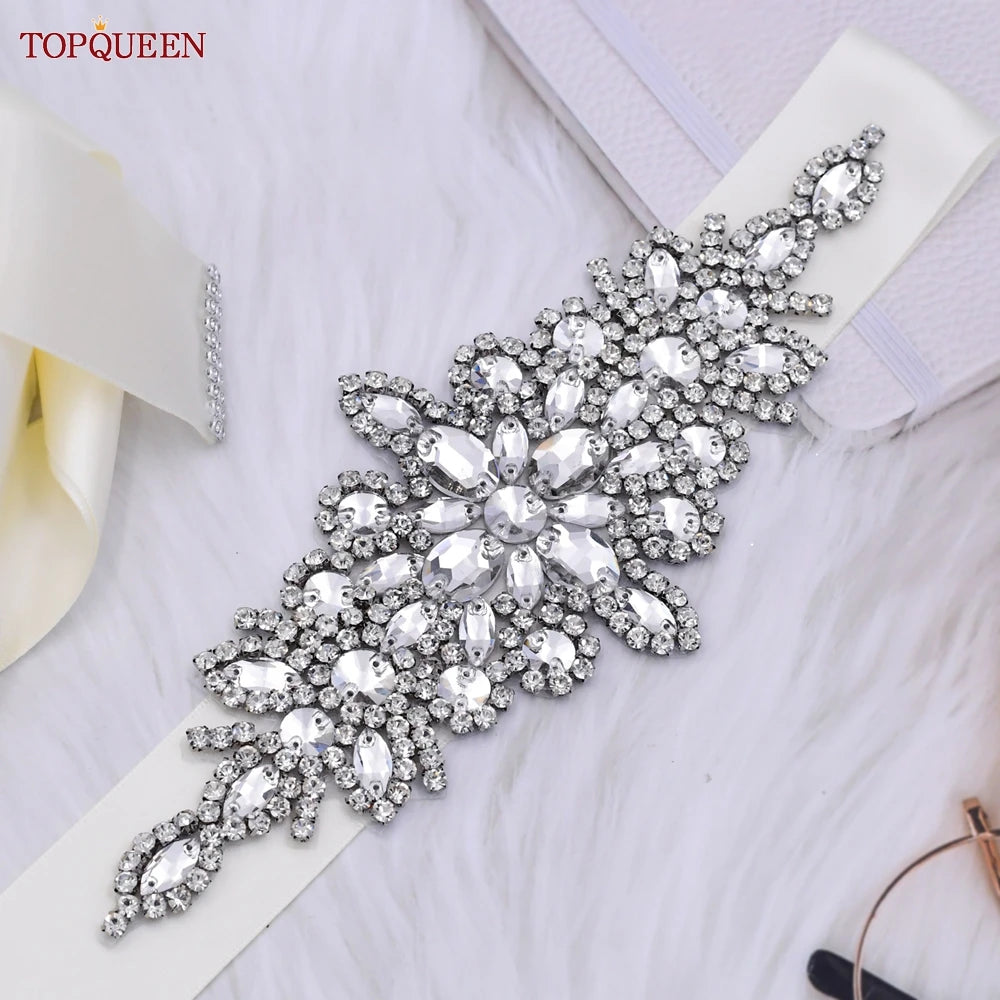 Bridal Wedding Belts Luxury Silver Rhinestone Sequin Belt  