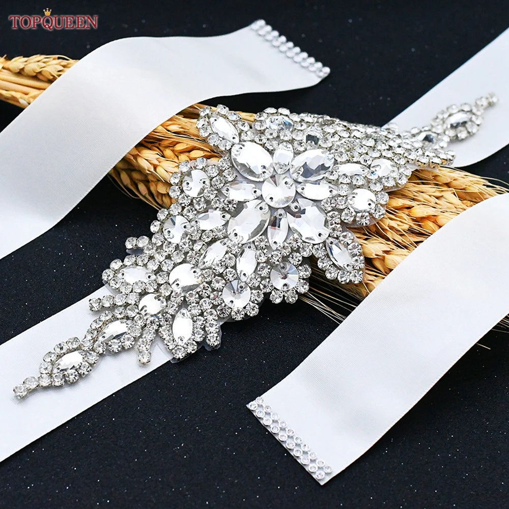 Bridal Wedding Belts Luxury Silver Rhinestone Sequin Belt  