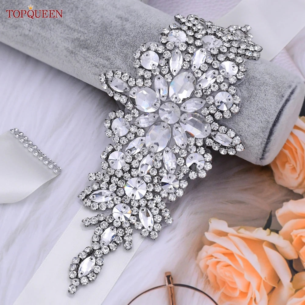 Bridal Wedding Belts Luxury Silver Rhinestone Sequin Belt  