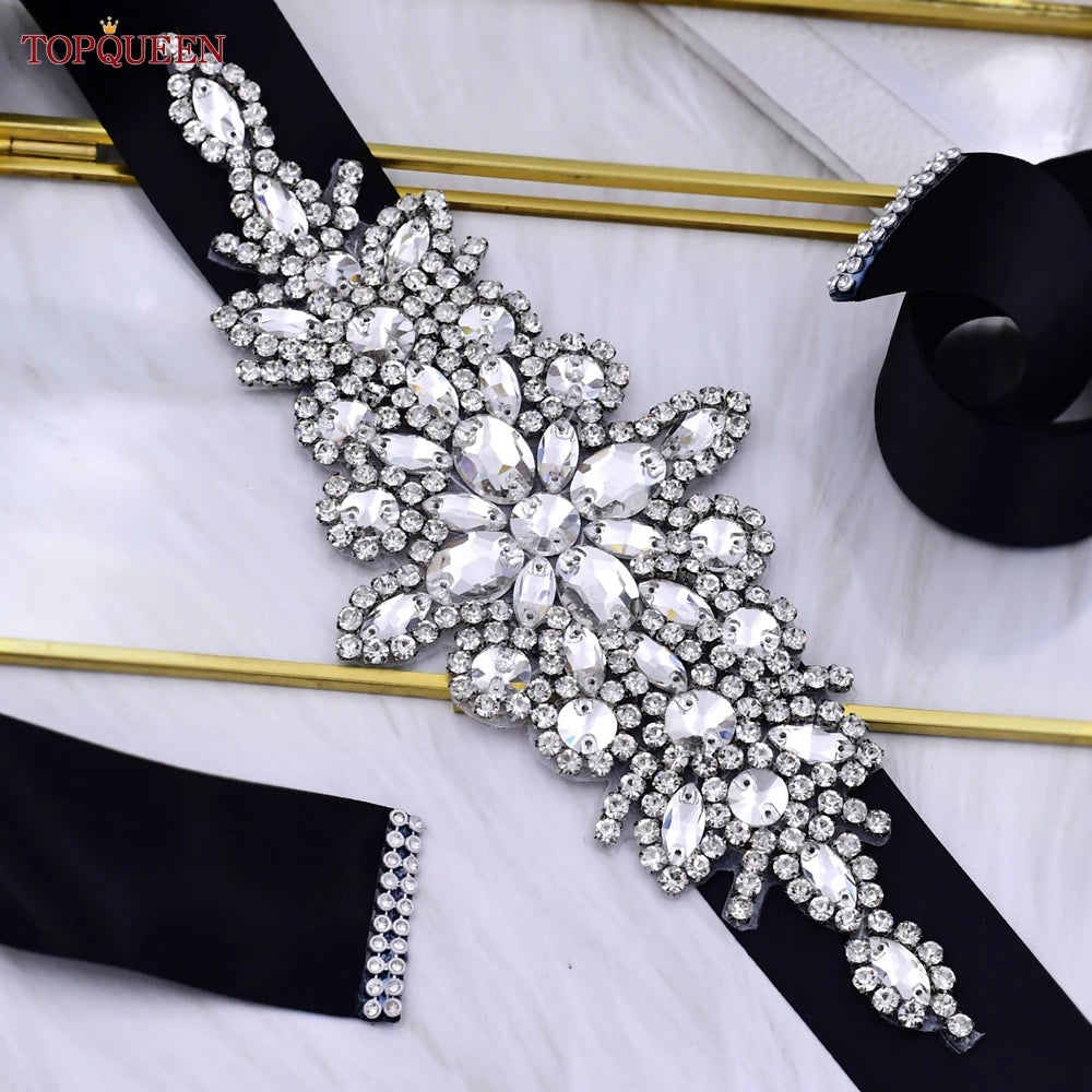 Bridal Wedding Belts Luxury Silver Rhinestone Sequin Belt  