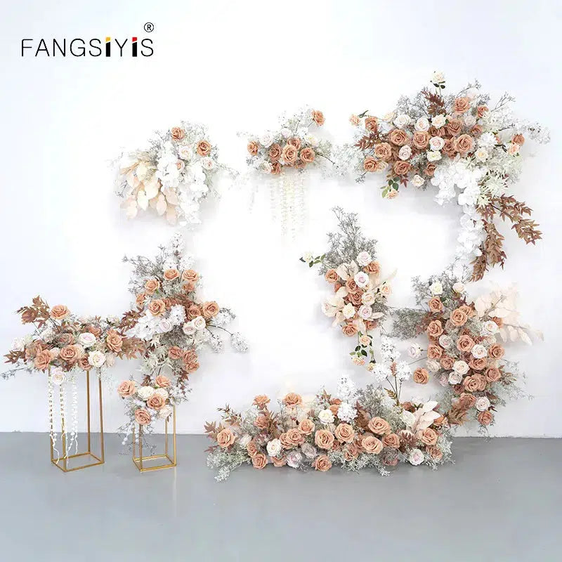 Coffee Floral Artificial Flower Row Arrangement &amp; Flower Ball  