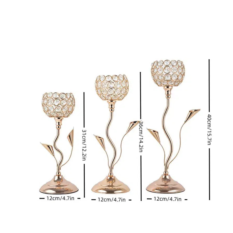 Gold Crystal Candle Holder, Iron Flower Shaped Candlestick  