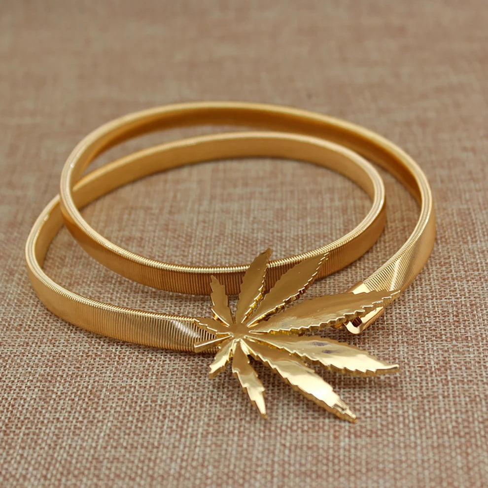 Golden Leaf Shape Wedding Elastic Strap  