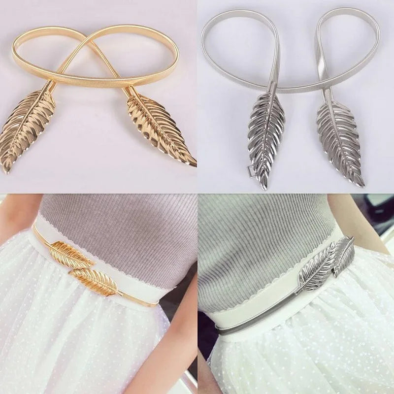 Golden Leaf Shape Wedding Elastic Strap  