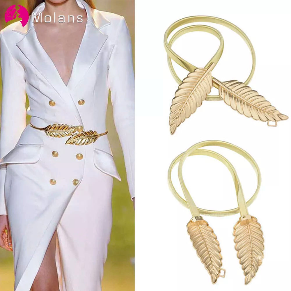 Golden Leaf Shape Wedding Elastic Strap  