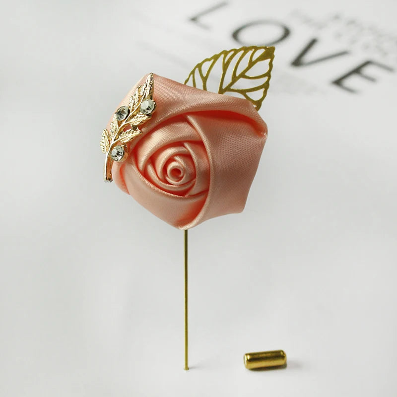 Groom Boutonniere Men Brooch Silk Rose  