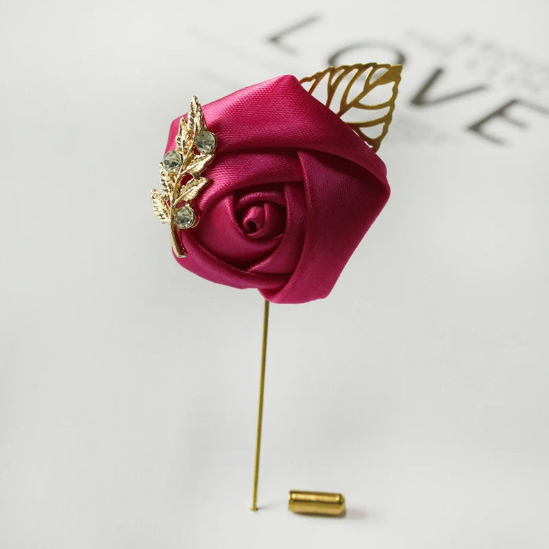 Groom Boutonniere Men Brooch Silk Rose  