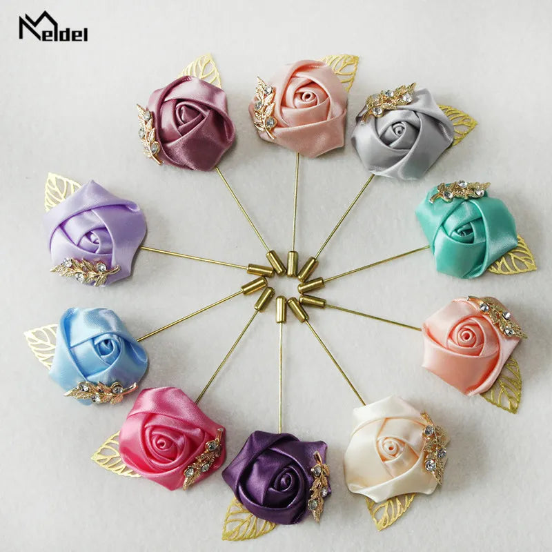 Groom Boutonniere Men Brooch Silk Rose  