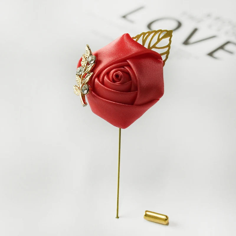 Groom Boutonniere Men Brooch Silk Rose  