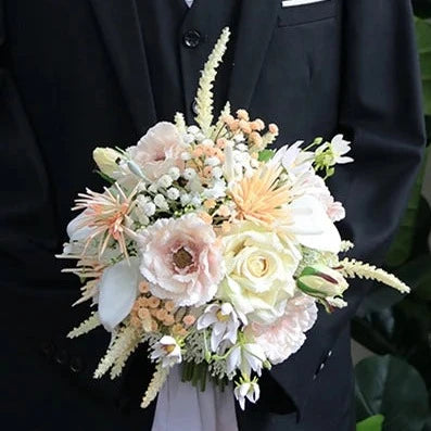 White and Ivory Bride Flowers Artificial Rose Bouquet Silk Peonies  