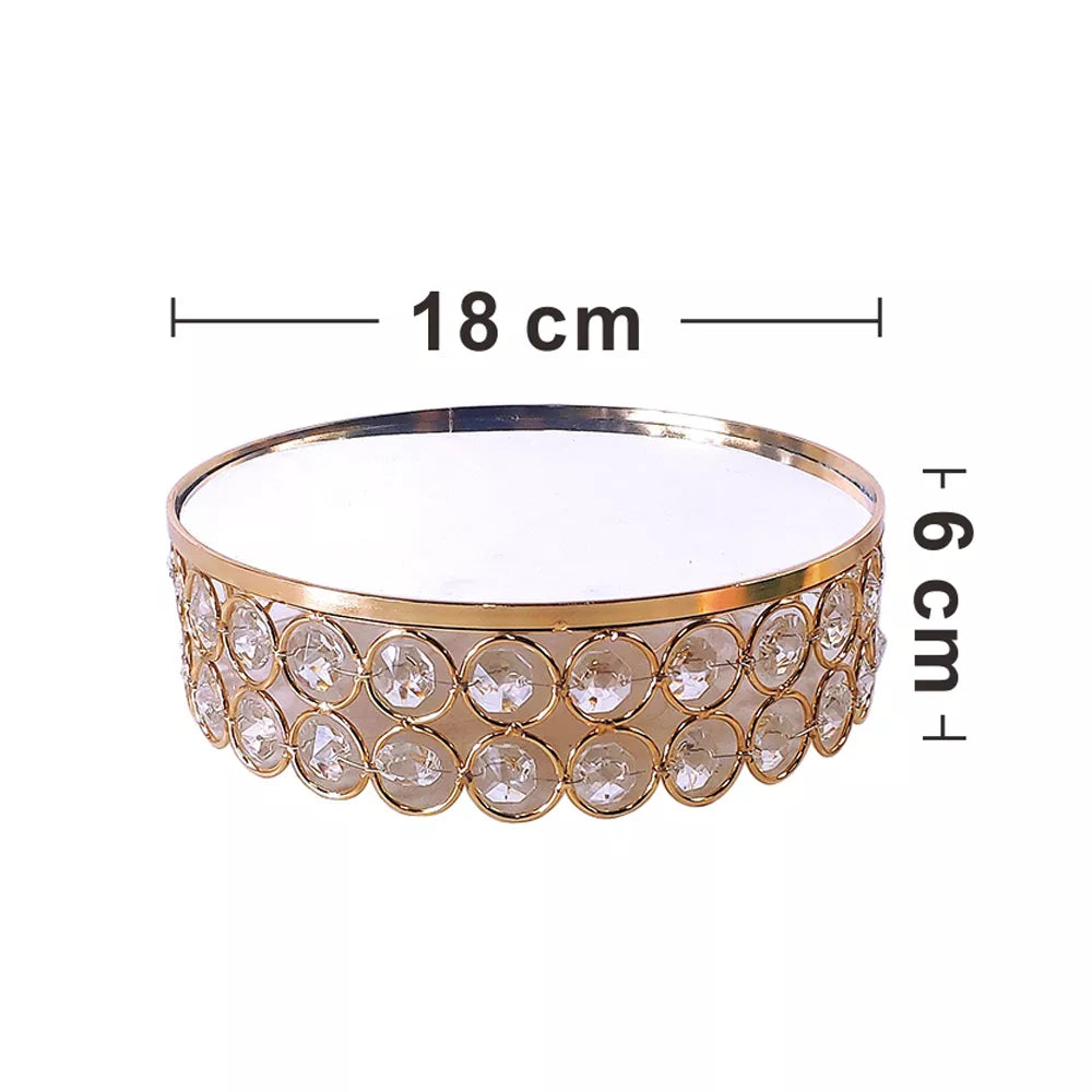 Gold Crystal Cake Stand Round Mirror Metal  